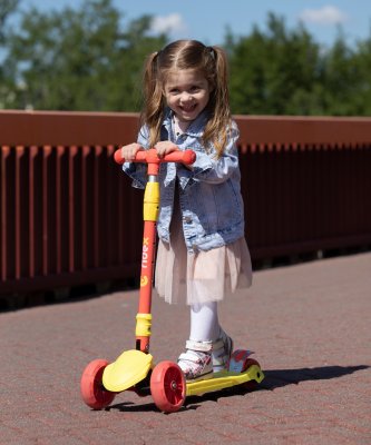 БЕЗ УПАКОВКИ Самокат 3-колесный Bunny, 135/90 мм, желтый/красный